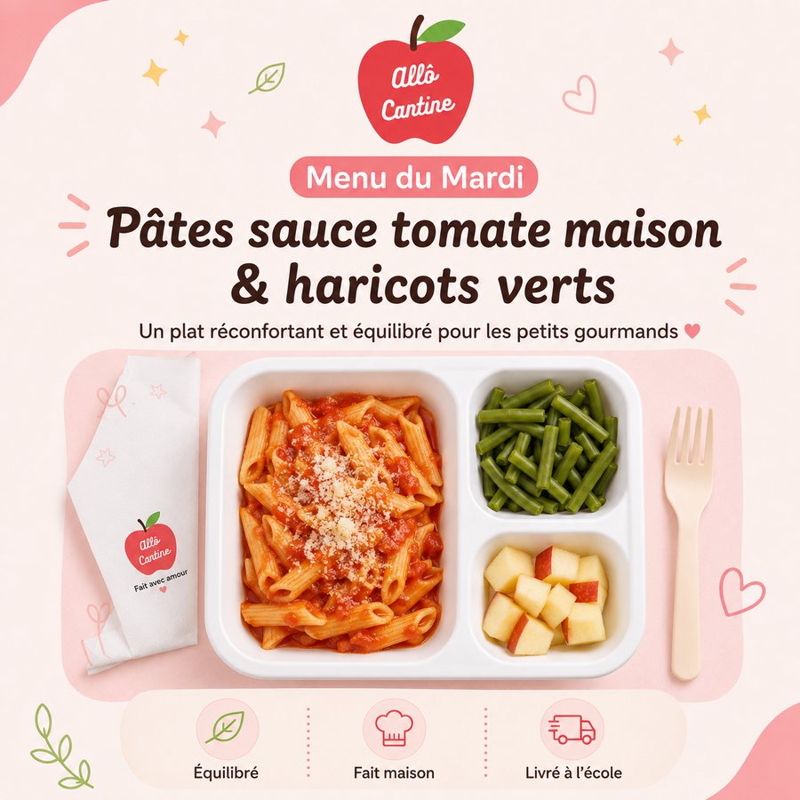 Menu du mardi : pâtes sauce tomate maison et haricots verts